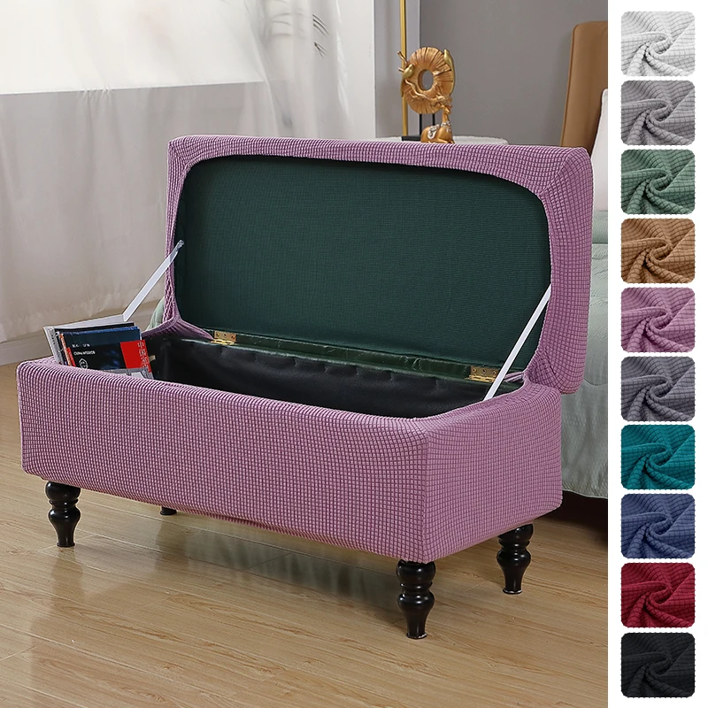 

New Stretch Fleece Storage Stool Cover Flip Foot Cover Footstool Cover For Sofa Tiger Chair Wing Chair