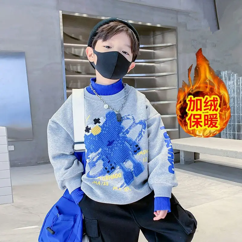 

Children's Sweater 2022 Spring and Autumn New Boys Autumn Clothing Children and Teens Long Sleeves Bottoming Casual Cartoon Hood