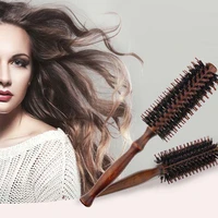 straight twill hair comb natural boar bristle rolling brush round barrel blowing curling hair comb diy hairdressing styling tool