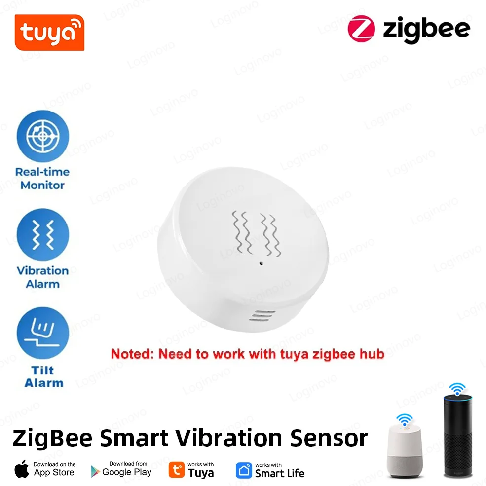 Датчик Вибрации Tuya Smart Life ZigBee Детектор Движения Домашней Безопасности Alexa Google