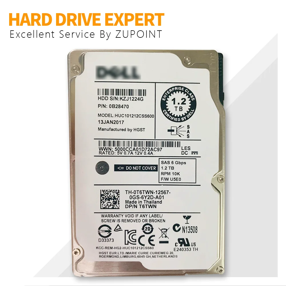 

Жесткий диск ZUPOINT 1,2 ТБ 6G 10K 2,5 "SAS 0T6TWN T6TWN HUC101212CSS600 HDD для Dell