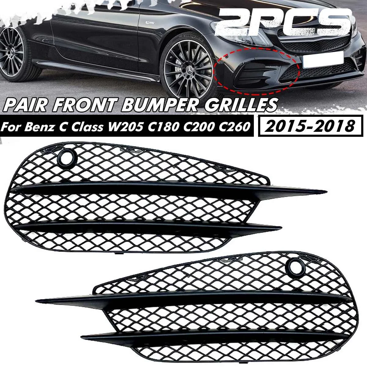 Для Mercedes Benz C Class W205 C180 C200 C260 2015 2016 2017 2018 черный Передний Бампер Гриль решетка