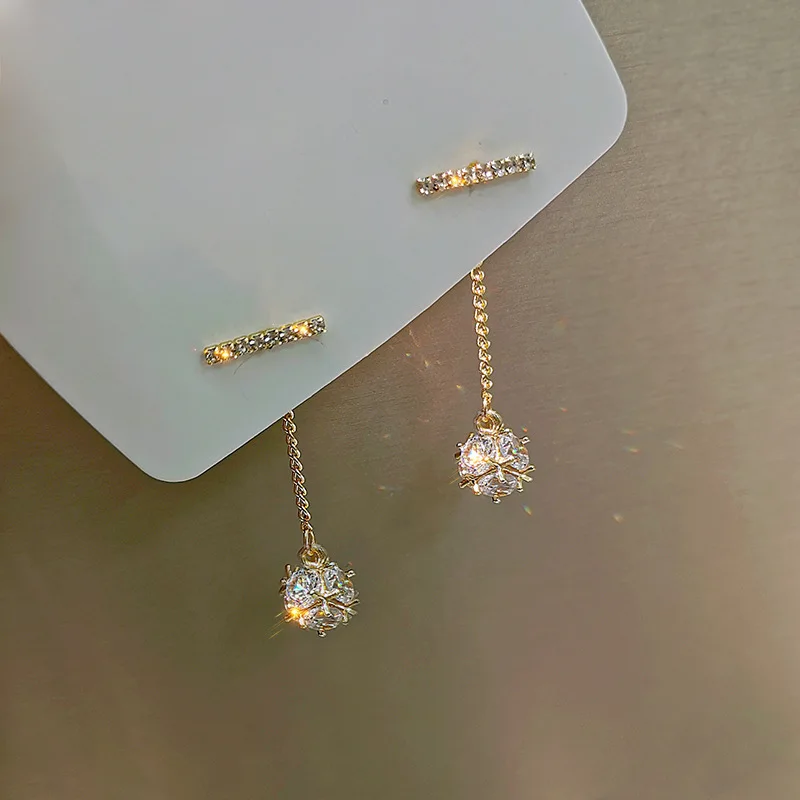 

New fashion trend one word full inlaid zircon tassel gemstone rhinestone crystal ball versatile elegant ladies earrings luxury