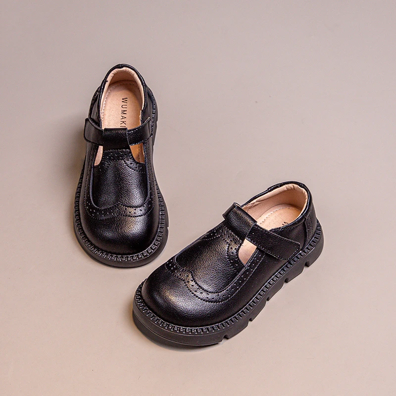 

Детские Модные кожаные туфли для девочек на липучке дышащие простые Нескользящие Детские Лоферы Симпатичные Новые черные школьные туфли бежевые 2023