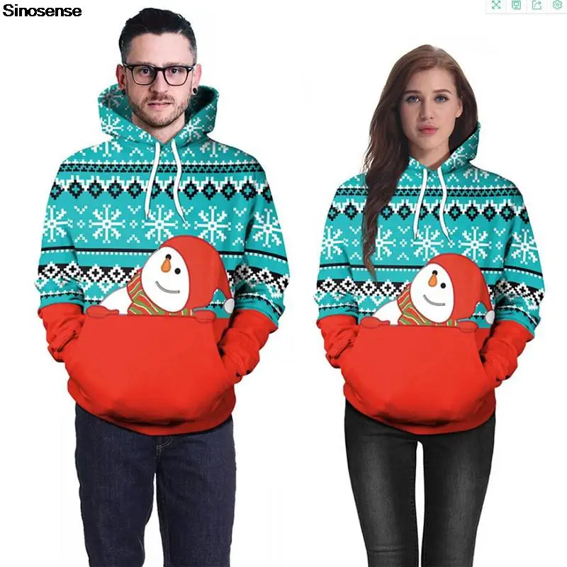 

Мужской женский свитер с 3D-принтом снеговика и снежинок