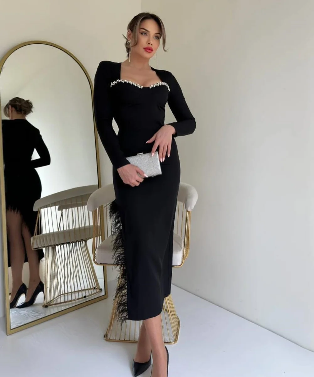Элегантные платья миди из джерси с перьями и блестками по индивидуальному заказу