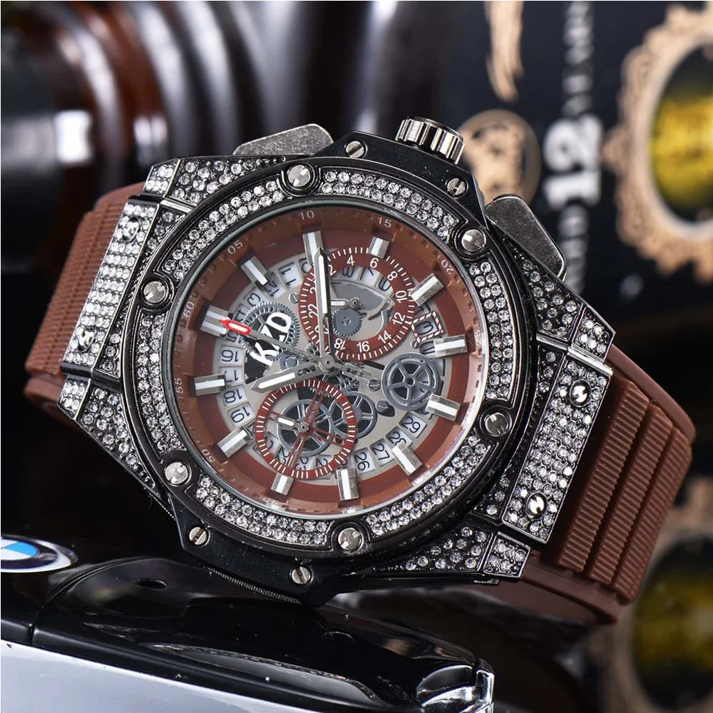 

Exquisite Design Original Brand Men's Watch luxurious Full Diamond Iced Multifunction Timing Date Quartz Movement AAA Hot Clock