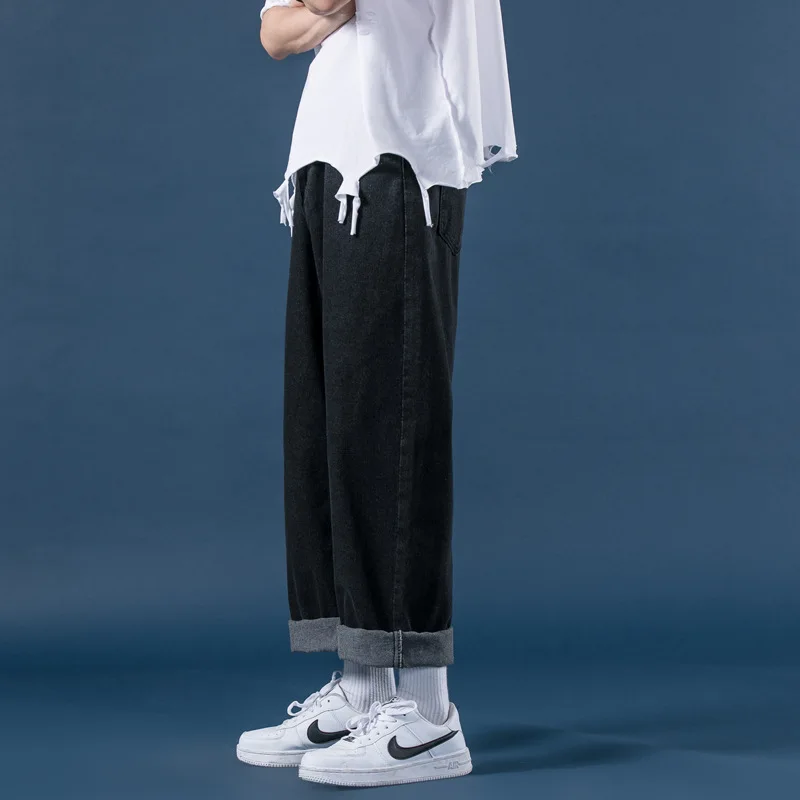 Men's Hip Hop Loose Jeans 2022 Spring New Streetwear Straight Baggy Wide Leg Denim Pants Male Retro Daddy Trousers Light Blue