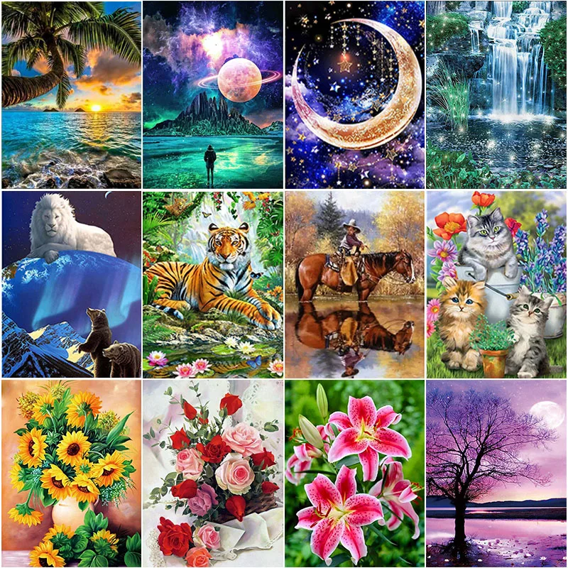 Алмазная живопись сделай сам цветы тигр анимация вышивка крестиком алмазная