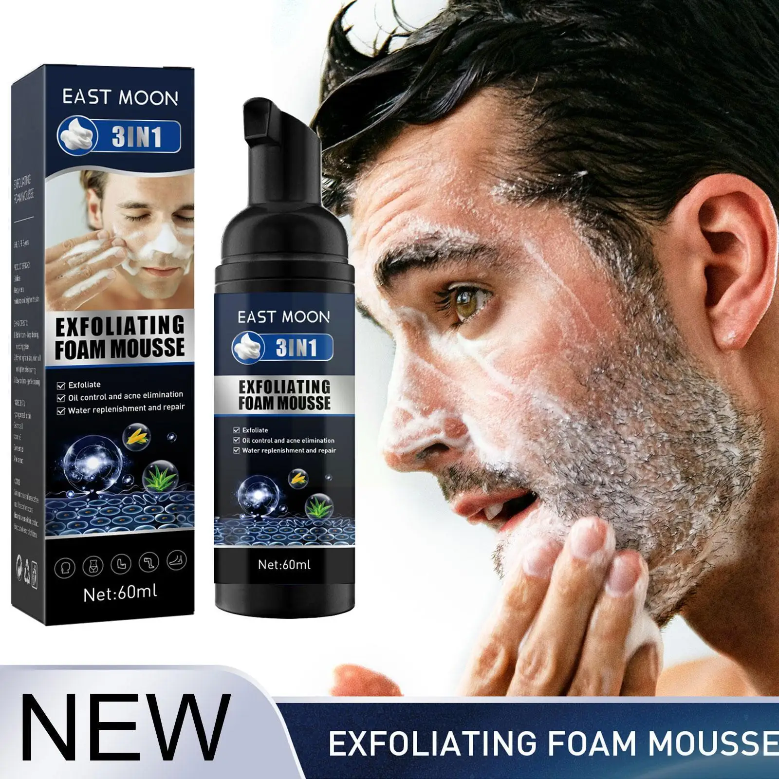 

60ml Male Exfoliating Foaming Mousse Peeling Gel Deep Cleanser Oil Cleansing Moisturizing Remove Facial Dead Control Skin U8J2