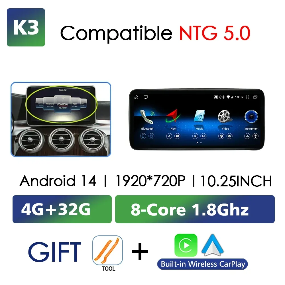 

Автомобильный мультимедийный плеер Android 14, для Mercedes Benz W176 C117 X156 W463 2012-2018 GPS сенсорный экран Navi видео стерео WIFI Carplay