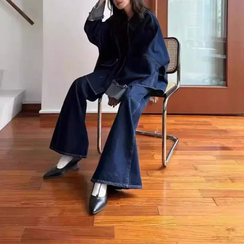 Японская джинсовая женская верхняя одежда 2025 года с лацканами и длинными