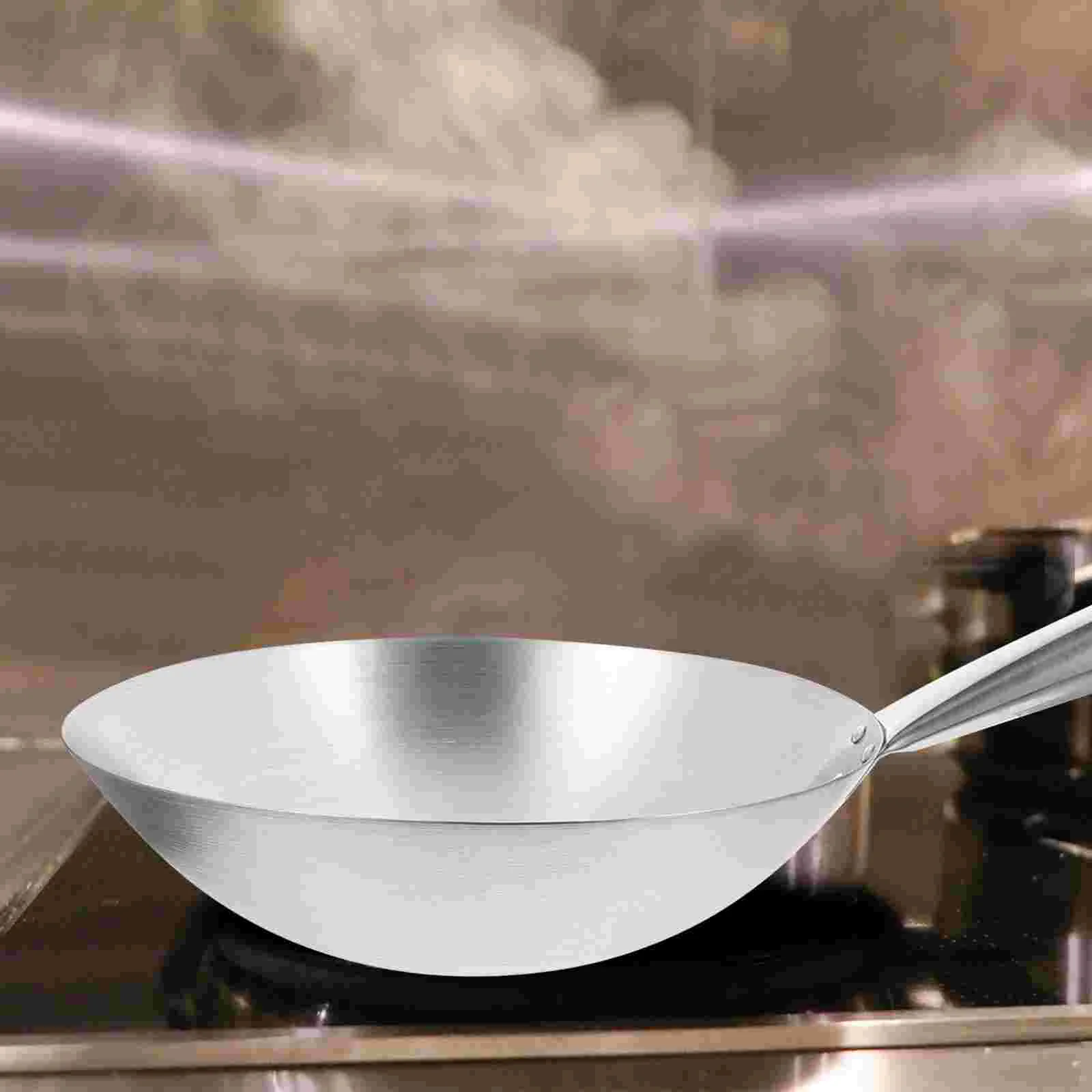 

Non Stick Skillets Stainless Steel Wok Everyday Pan 46X30X7.5CM Heavy Duty Woks Gas Stove Handles Silver