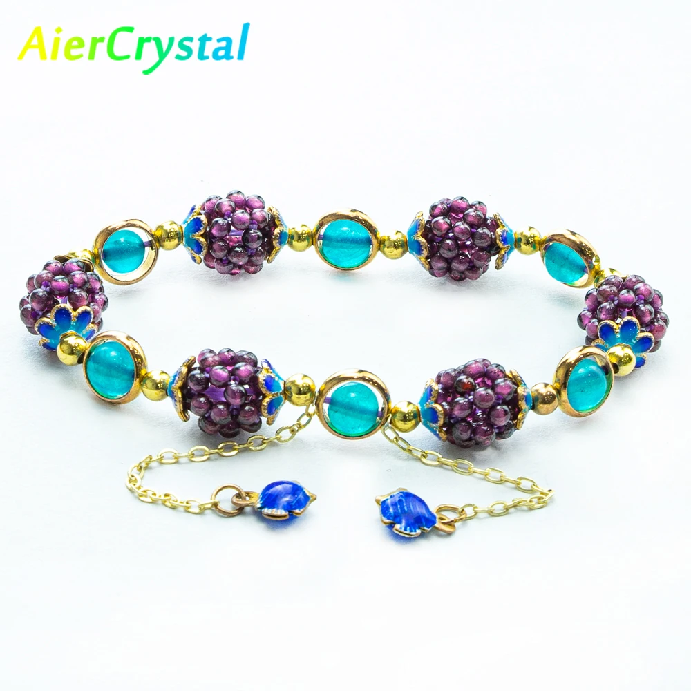 

Natural Amazonite Elastic Bracelet Garnet Stone Bracelet Single-Circle Pomegranate Crystal Charming Fine Jewelry for Women Gifts