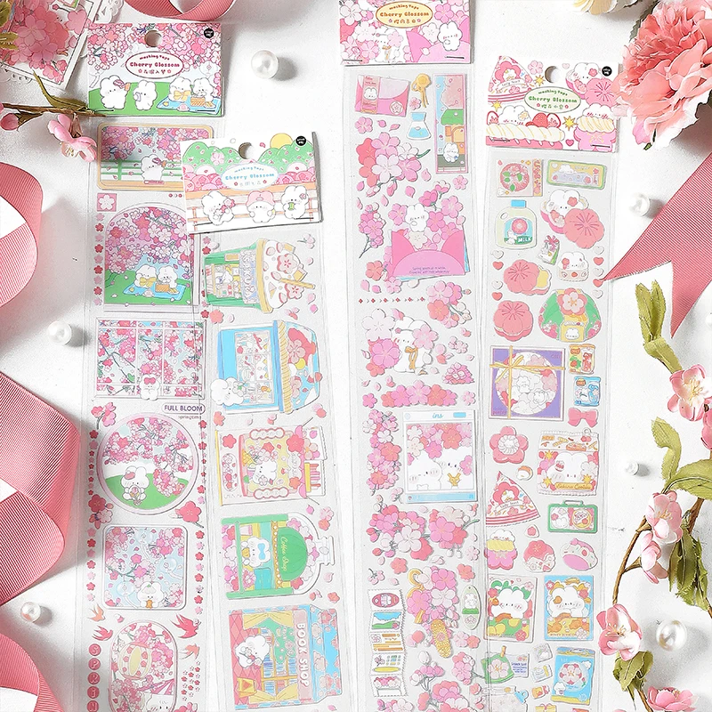 

60mmx350mm Cartoon Pink Sakura PET Masking Tape Decorative Diary Junk Journal Planner Scrapbooking Supplies Stationery Stickers