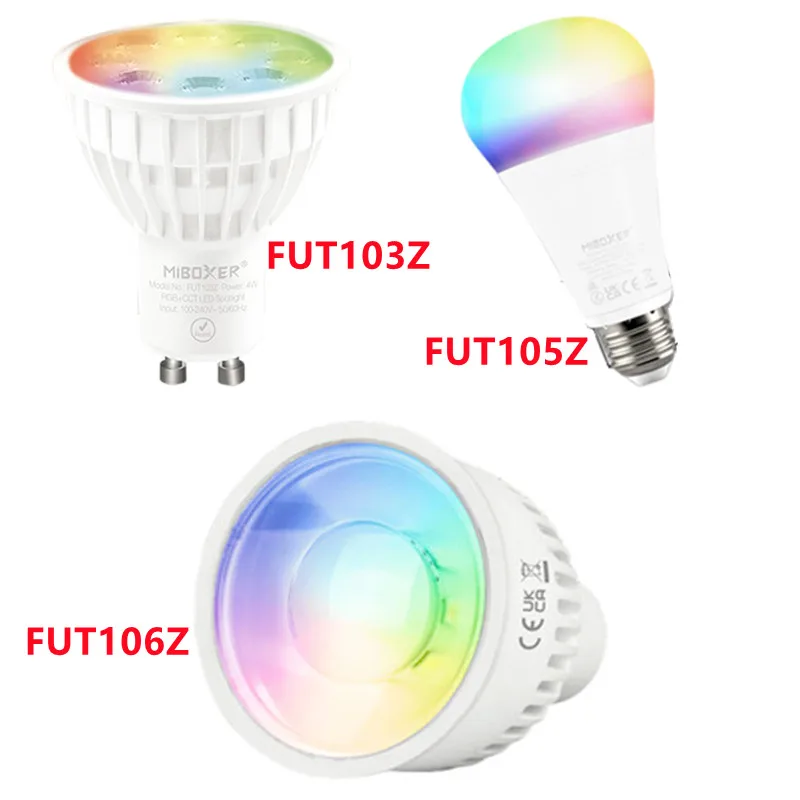 

Miboxer FUT103Z 4W FUT106Z 6W GU10 FUT105Z 12W E27 RGB+CCT LED Bulb Light Smart Spotlight Zigbee 3.0 Dimmable Lamp AC 100-240V