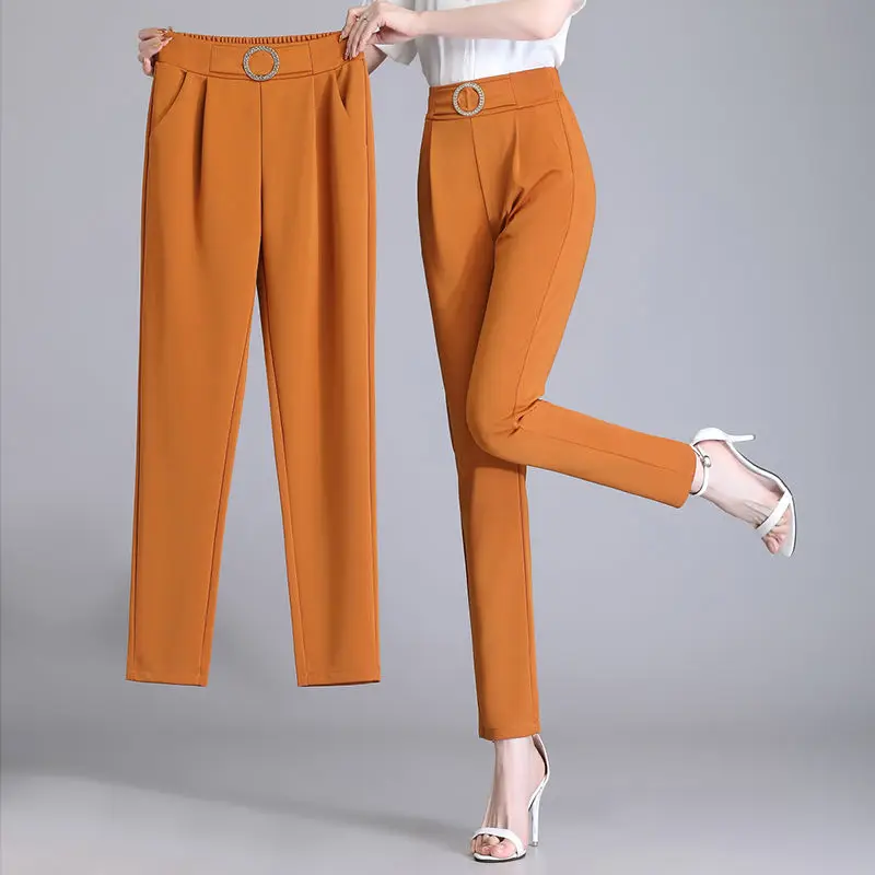 

Women's Harem Pants Elasticity Office Lady Slimming Trousers Solid Color Professional Pants Fashion Elegant Straight Pant Q754