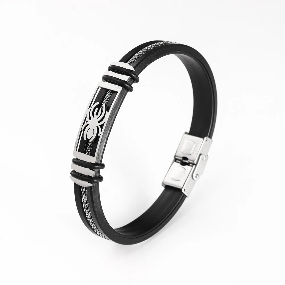 Модный мужской браслет из силикона и нержавеющей стали