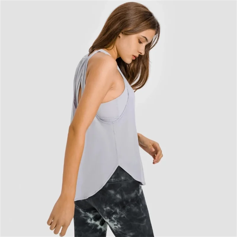

2 in1 Lightweight Back Open Sport Fitness Vest Yoga Bras Women Racerback Crop Tank Sexy Sports Loose Athletic Tops