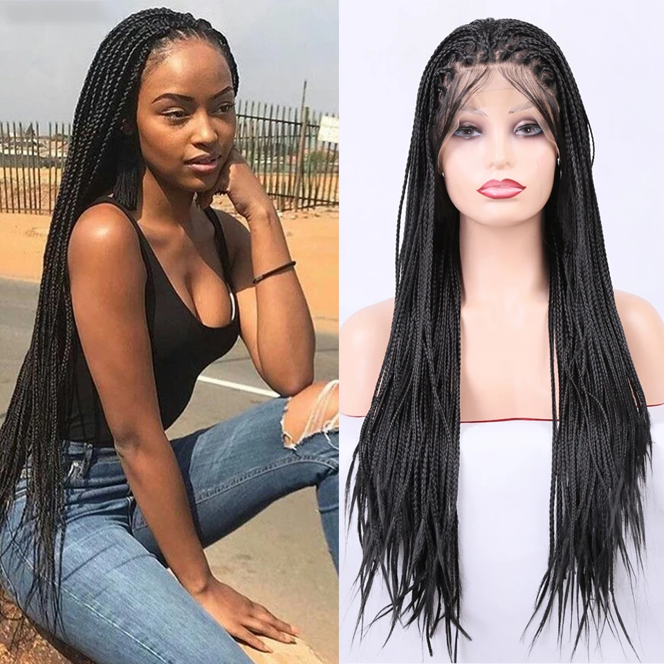 

Synthetic Swiss with Baby Hair box braided 13x4 Lace Front Wig for Black Women Preplucked Soft Long Cornrow Braids