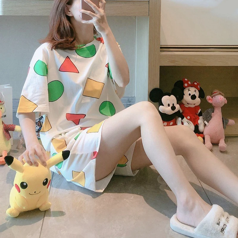 Pajamas Short-Sleeved Korean Cartoon Fresh And Thin Home Service 4-Piece White XL