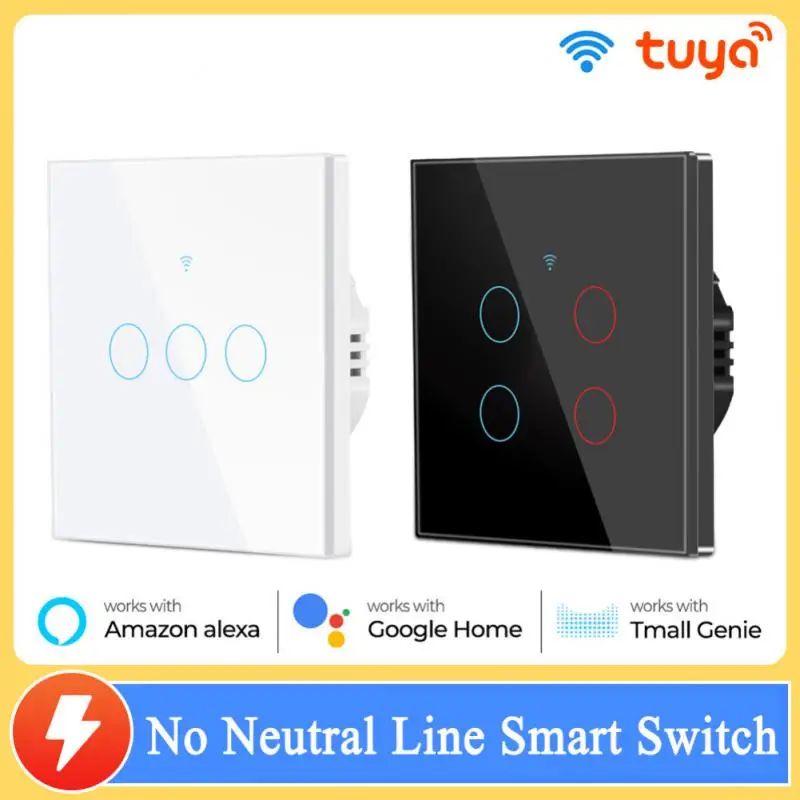 

Smart Touch Switch 1/2/3/4 Gang TUYA WiFi No Neutral Required Home Wall Button for Google Alexa Home Assistant EU Standard