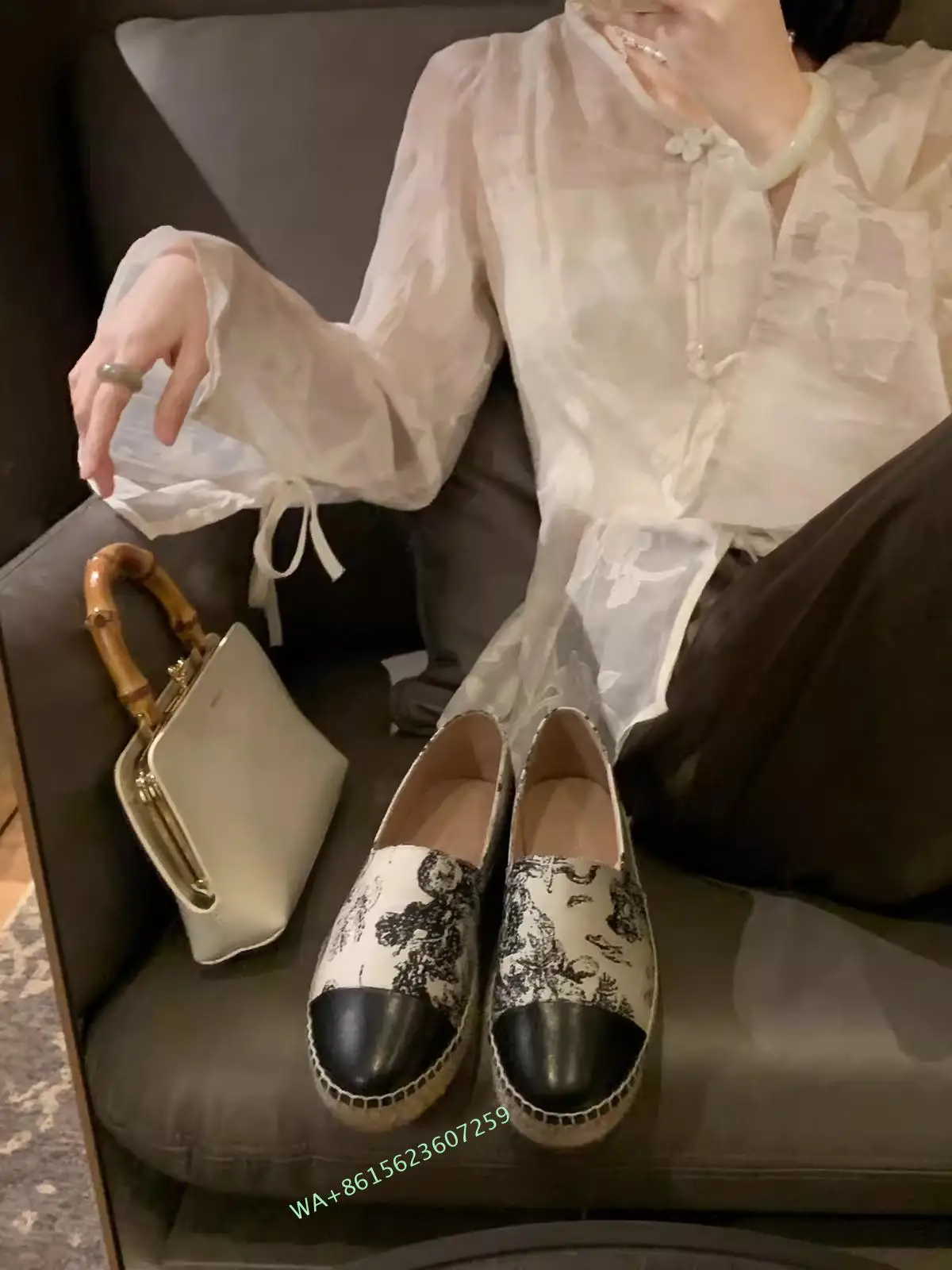 Новинка весна-лето 2024 женские туфли без шнуровки из соломы на толстой подошве