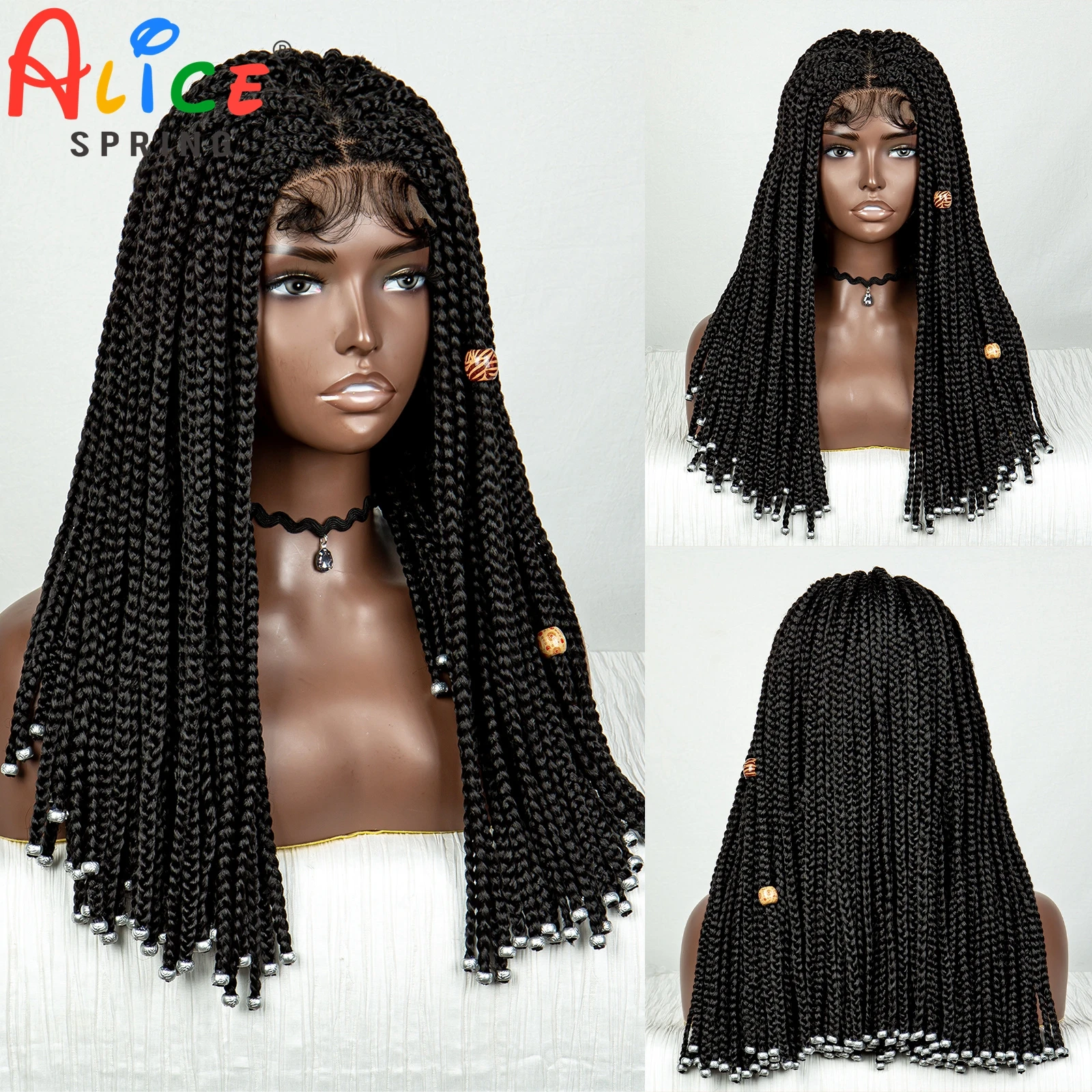 

Short Straight Bob Synthetic Lace Braided Wigs for Women Cornrow Box Braid Wig with Beads Handmade Lace Braiding Hair Wigs