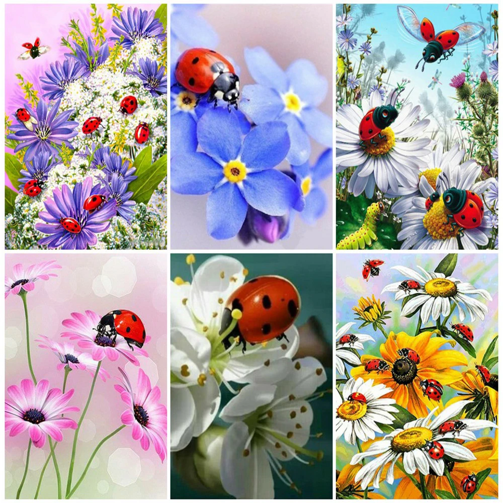 

5D DIY Diamond Painting Animal Ladybug Flower Embroidery Cross Stitch Set Hand Inlaid Gifts Home Bedroom Wall Art Decoration