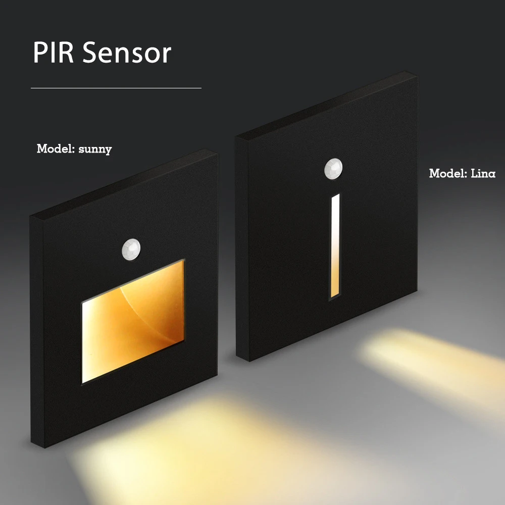 

PIR Sensor Stairs Light Led Recessed Wall Sconce Lamp Step Stairway Intelligent Night Lighting Basement Passage Footlights