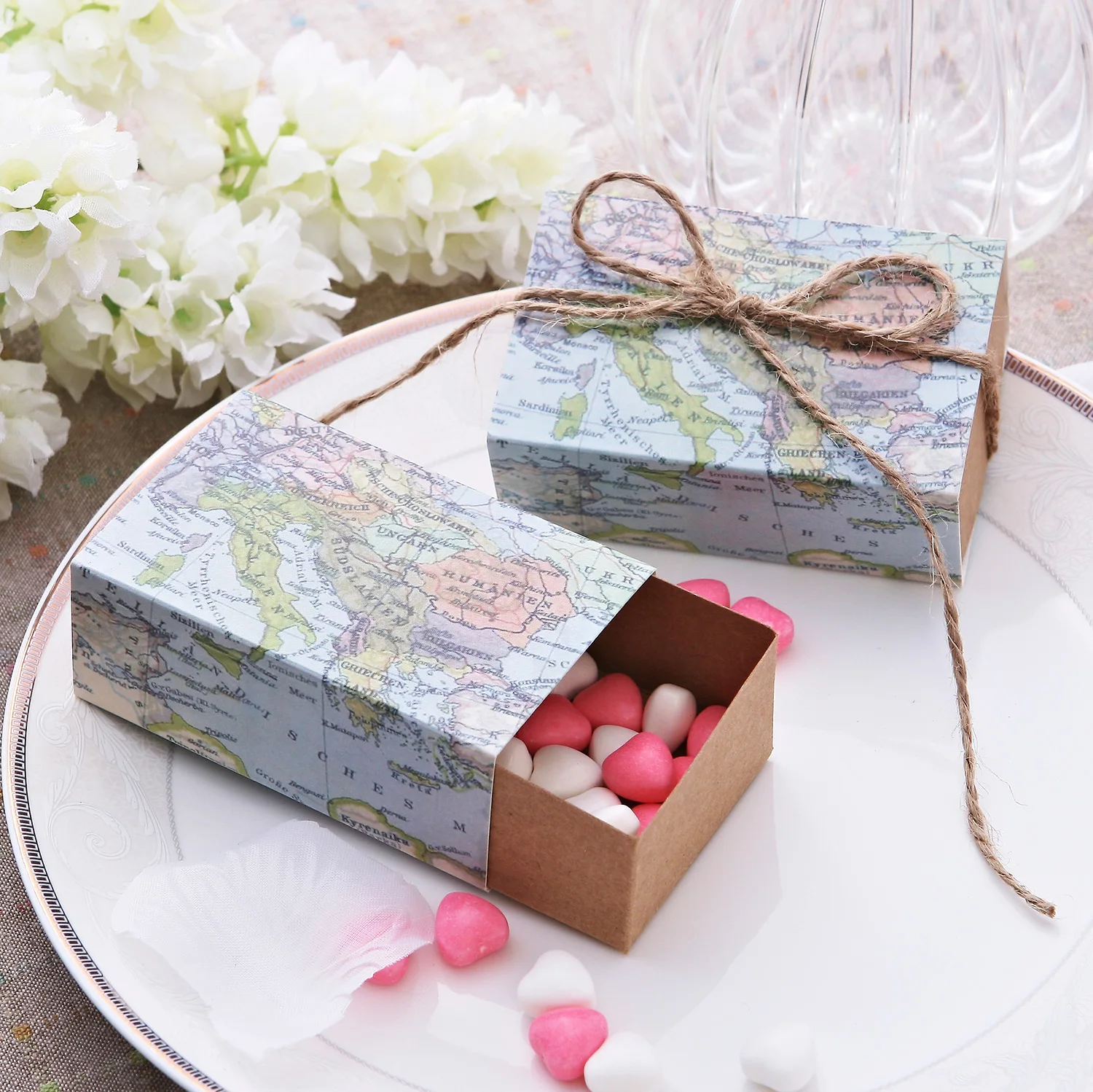 

World Map Vintage Paper Favor Boxes - 24 Pc.