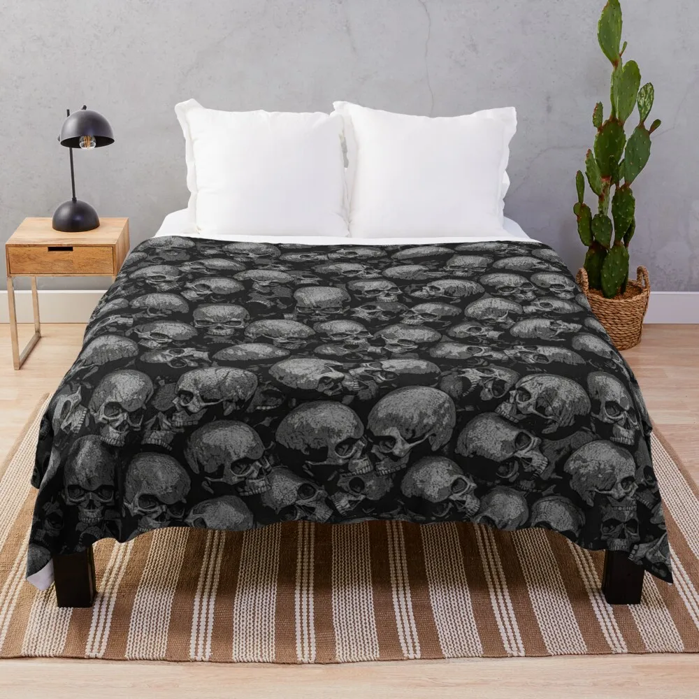 

Dense Skull Blanket Scary Halloween Skeleton Theme Flannel Throw Blankets All Season Lightweight Warm Super Soft Bedspread King