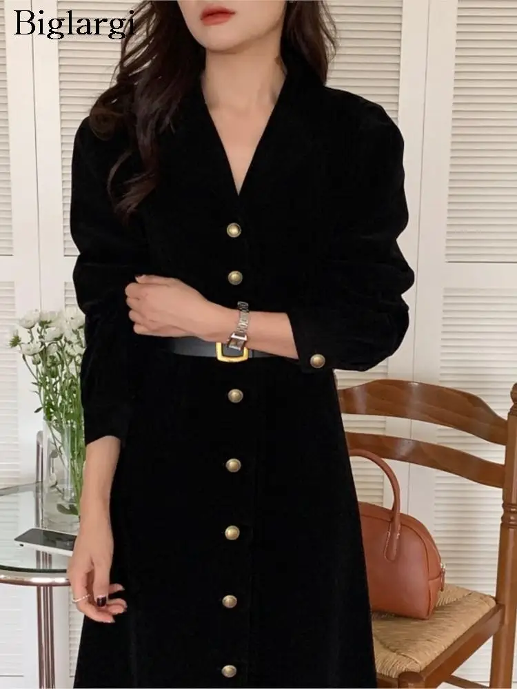 

Autumn Long Dress Women Korea Style Elegant Puff Long Sleeve Ladies Dresses Fashion Pleated Woman Dress 2023 Vestido Mujer