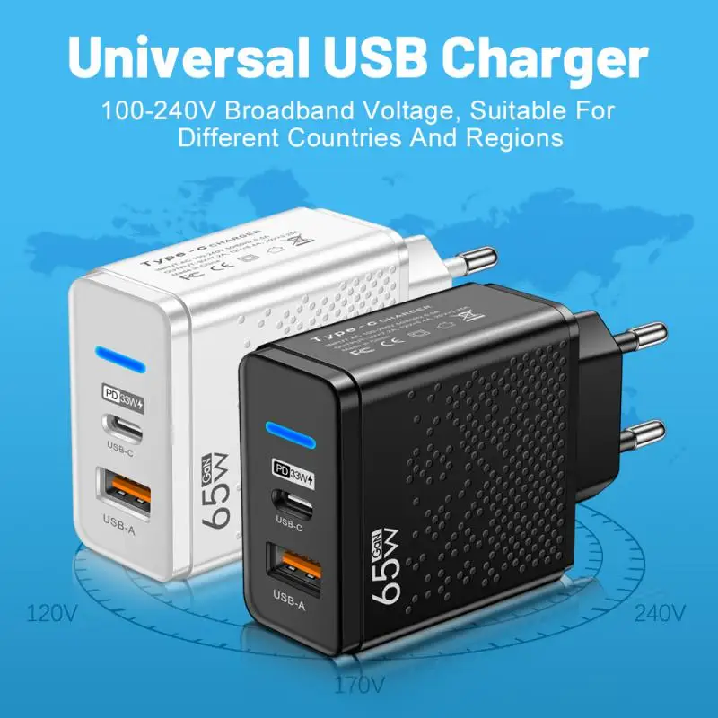 Зарядное устройство Usb PD Type C, 65 Вт, для Samsung, Xiaomi, Huawei, кабель для быстрой зарядки типа C, адаптер для быстрой зарядки, 5 А, вилка для США, ЕС, Велик... (art.: 3920bfd429205) - 3920bfd429205