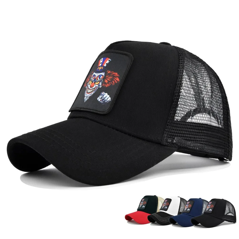 Men's Net Hat Unisex Cartoon Baseball Caps For Men Women Clown Mesh Snapback Hat Summer Breathable Sun Hat Joker Embroidery Bone