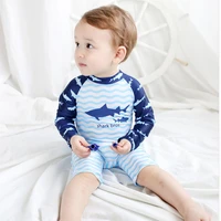 cartoon kids boy shark printed protection swimwear one piece long sleeve swimming suits upf 50