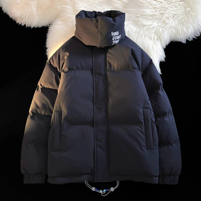 Men's Winter Jacket Couple Solid Zip Unisex Warm Thicken Padded Cotton Coat Oversized Puffer Outwear