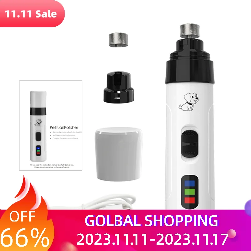 

Pet Nail Grinder 2 Speed USB Rechargeable Dogs Cats Grooming Tool Painless Claw Care Electric Trimmer ABS Powerful Low Noise