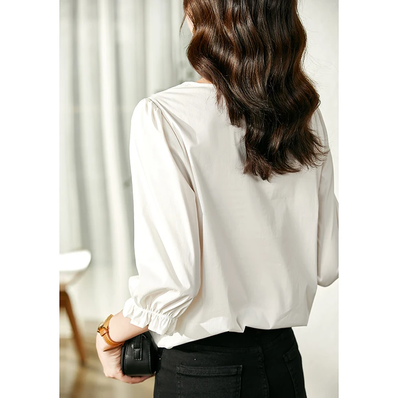 Рубашка VIMLY женская с V-образным вырезом элегантная белая Деловая блузка длинным