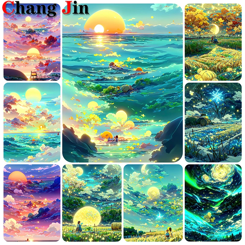 

Алмазная живопись 5D «сделай сам», изображение солнца, луны, моря, облаков, Листьев, звезд, сказочное искусство, вышивка крестиком, мозаика, домашний декор