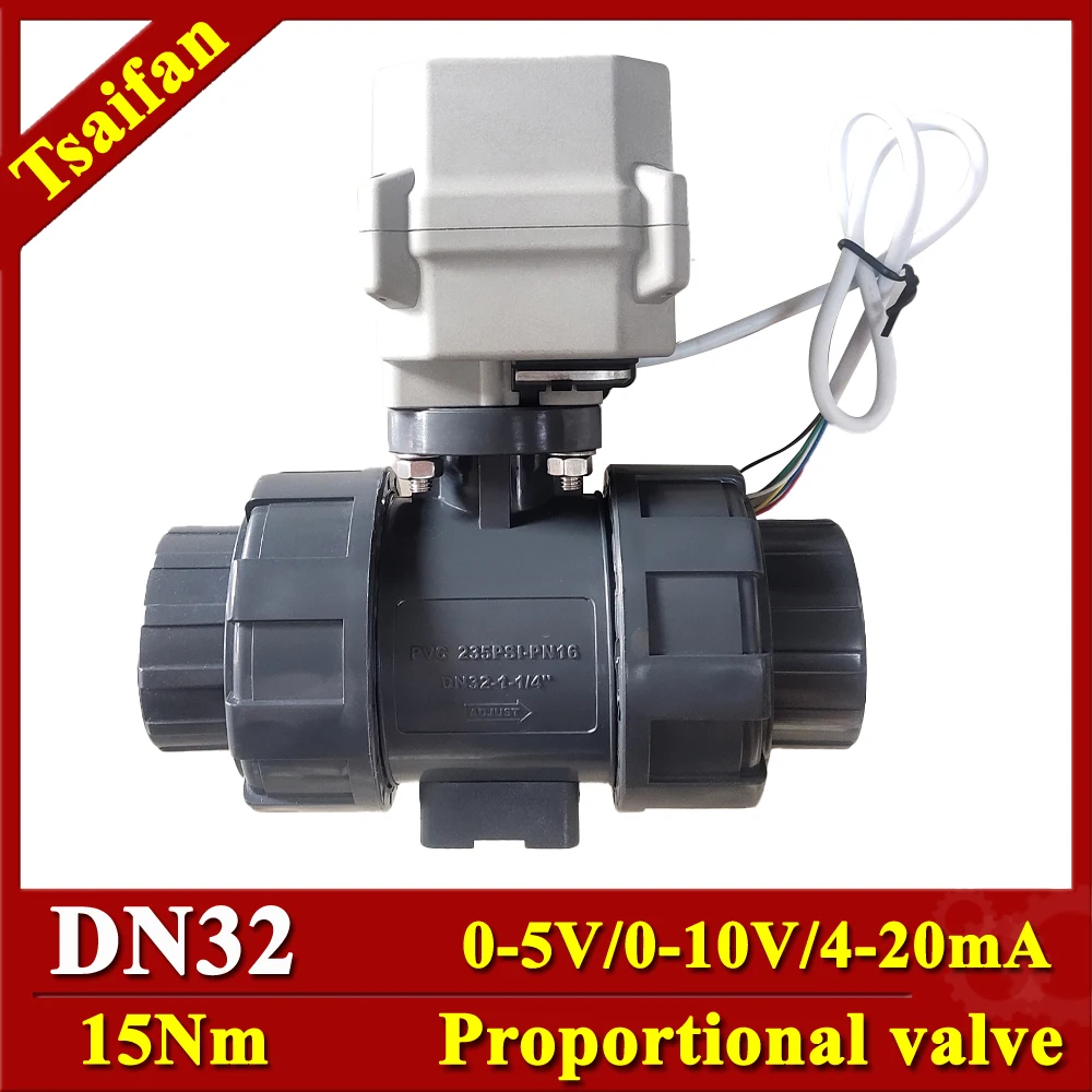 

1-1/4" Electric Flow Control Valve With Control Signal 0-5V, 0-10V, 4-20mA DN32 UPVC True Union End Analog Proportional Valve