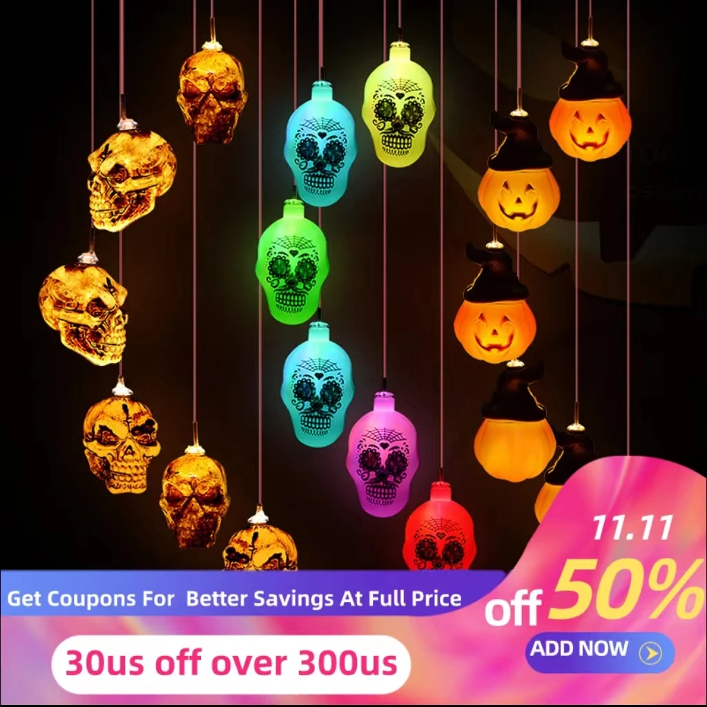 

LED Halloween Solar Wind Chime Lamp Scary Pumpkin Skull Elf Decoration Chandelier Outdoor Patio Garden Halloween Decoration