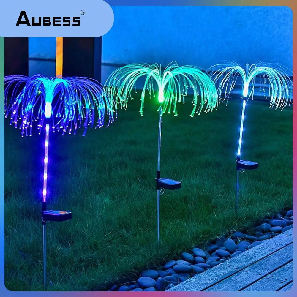 Fiber Optic Jellyfish Outdoor Landscape Pathway Light 7 Colors/warm Lights Garden Buildings Lighting Waterproof Garden Lights