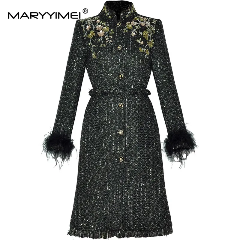 MARYYIMEI модное осенне-зимнее новое стильное женское пальто с воротником-стойкой и