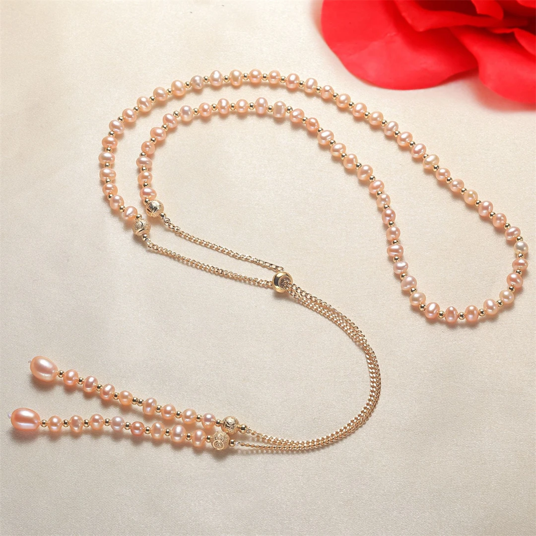 

MeiBaPJ Natural Pearl Long Sweater Chain Pull Adjustment Necklace Pendant Fine Fashion Weddings Jewelry for Women Wholesal