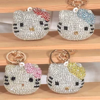 kawaii accessories japanese rhinestone hello kitty female keychain ornaments cartoon car key lovely bag pendant