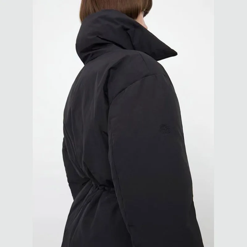 Totem* Down Jacket Women New Winter Black Down Coats Drawstring Waist Full Sleeves Turn-Down Collar Warm Down Jacket Coat