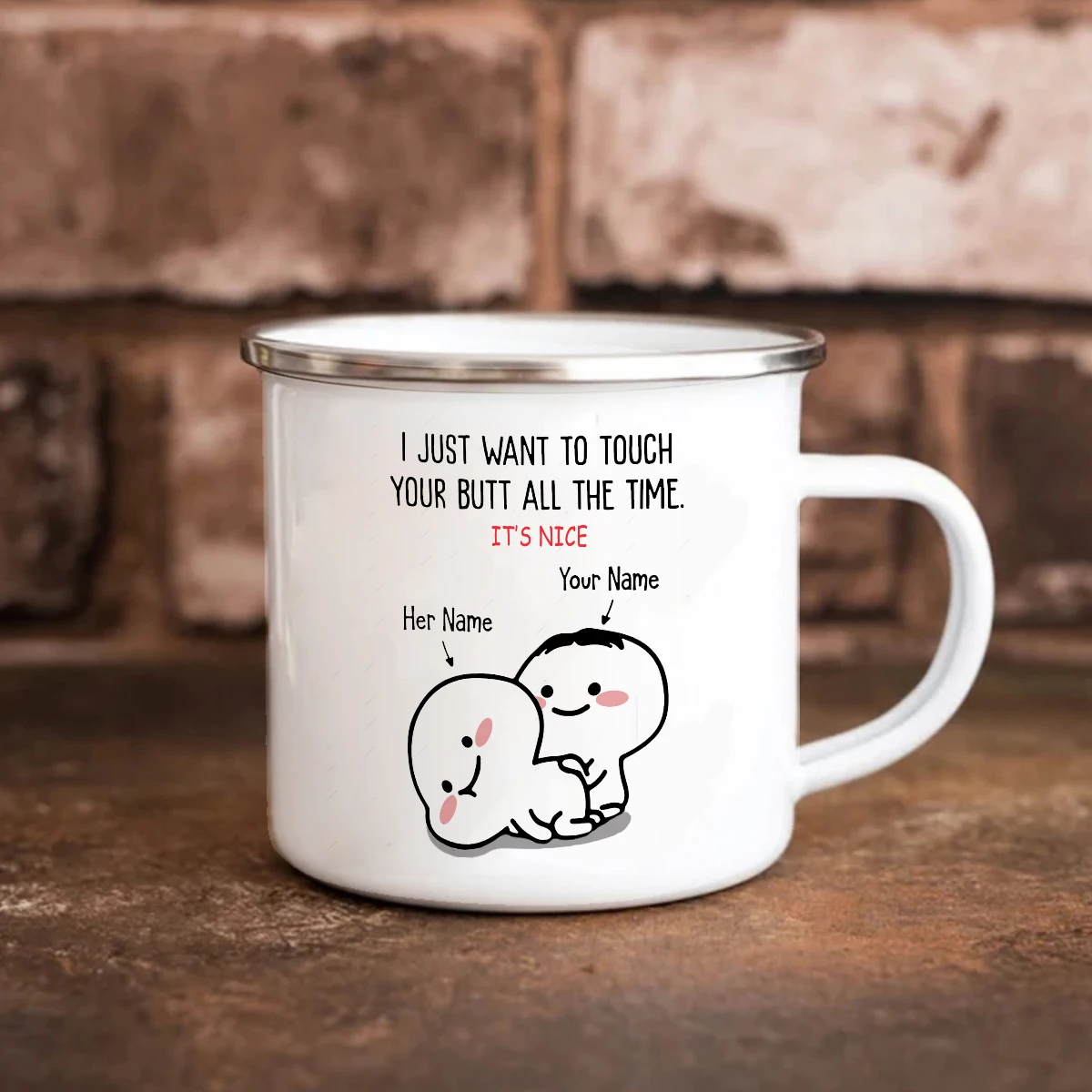 I Just Want To touch You Enamelled Cup Lover Couples Coffee Mug Friends Birthday Gift Drop Shipping