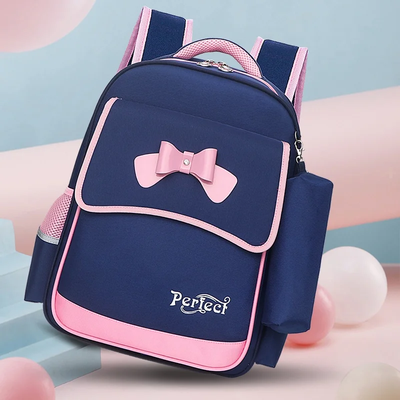 Korean Style Panelled Girls Sweet Princess Backpacks 2022 New Children Cute Bow-knot Waterproof High-capacity Bags with Pen Bag