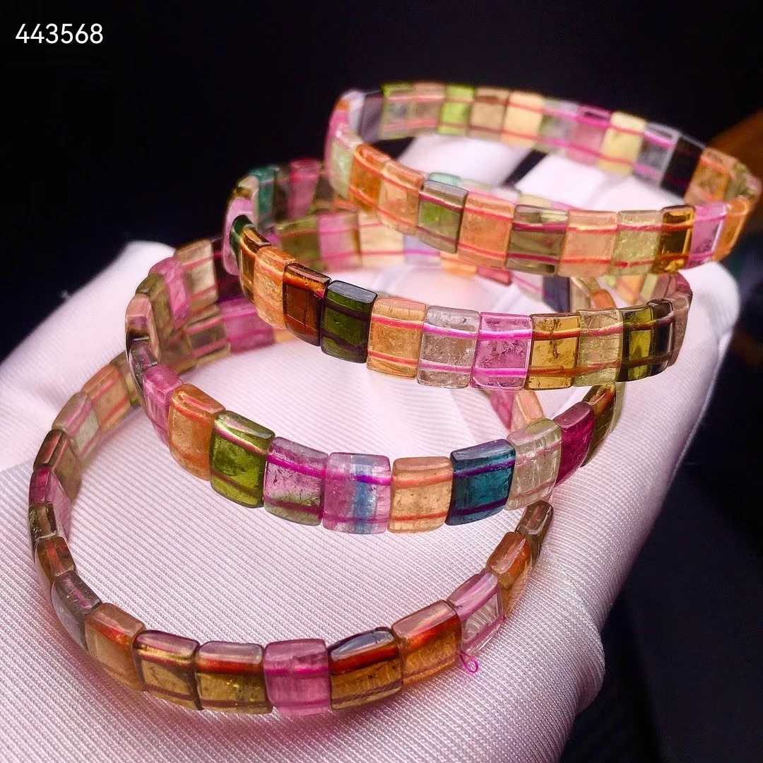 

Natural Colorful Tourmaline Clear Rectangle Beads Bracelet 10mm Yellow Tourmaline Women Jewelry AAAAAAA